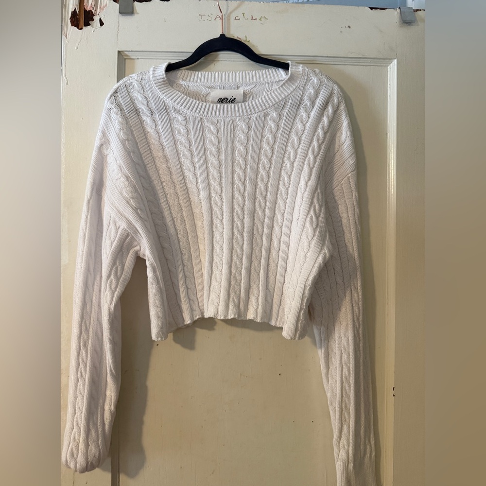 Aerie White Cable Knit Sweater